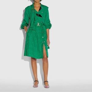 Coach Green Long Sleeve Dress silk dress with belt knee length